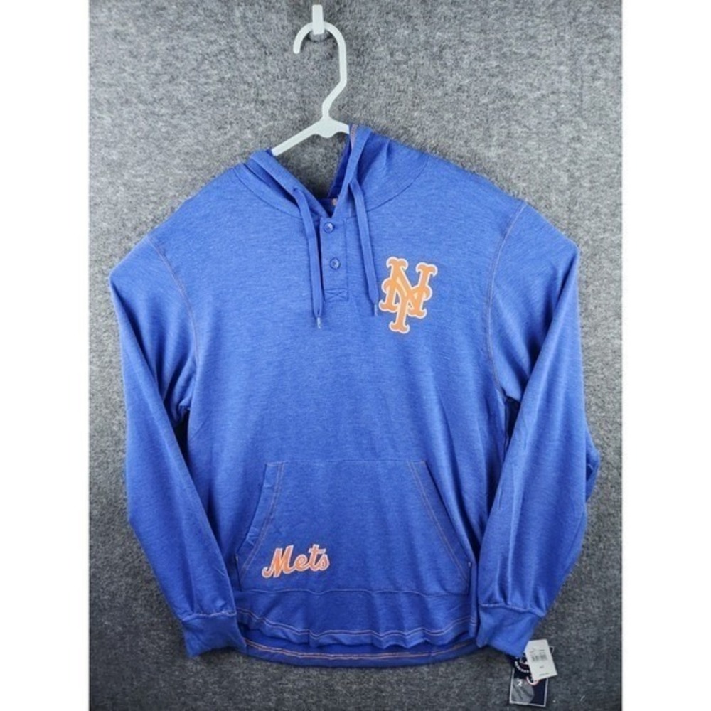 True Fan New York Mets Royal Blue Baseball Hoodie Button Neck Size Medium - Picture 4 of 11